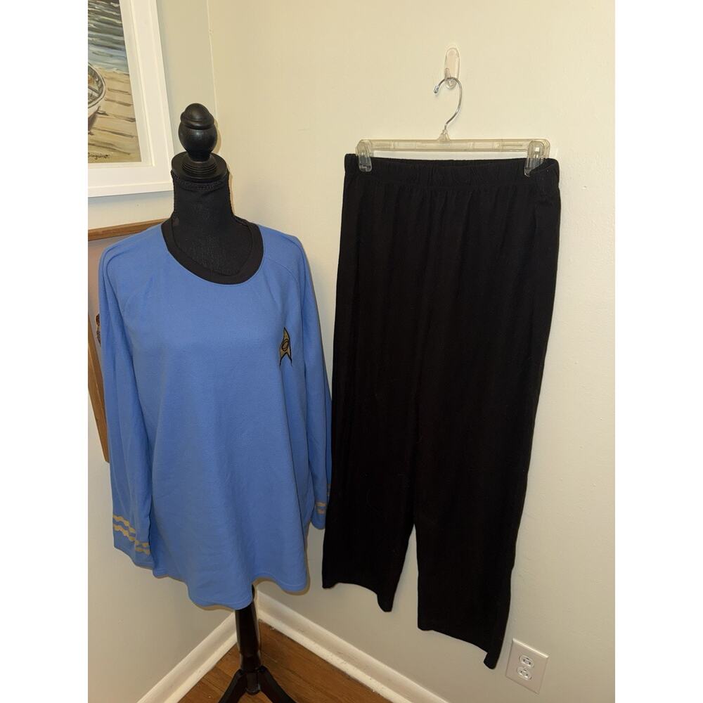 Star Trek Blue Uniform LS Shirt Black Pant Pajama Set Mens Large Fleece 2 Piece